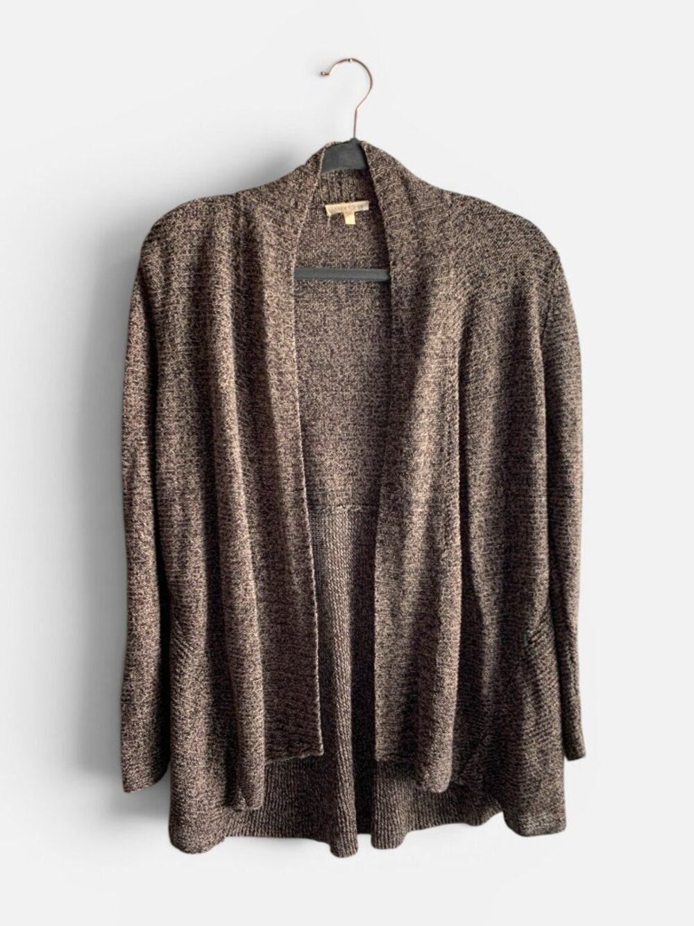 Eileen Fisher 100% Linen Open Front Cardigan Marled Brown Size Small